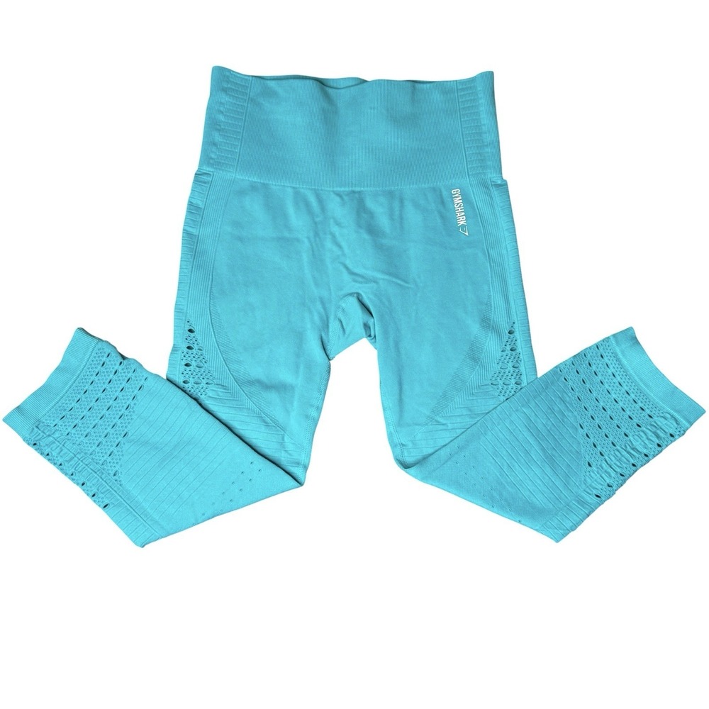 Gymshark Energy Seamless Size Small Cropped‎ Leggings Aqua Blue Yoga Workout